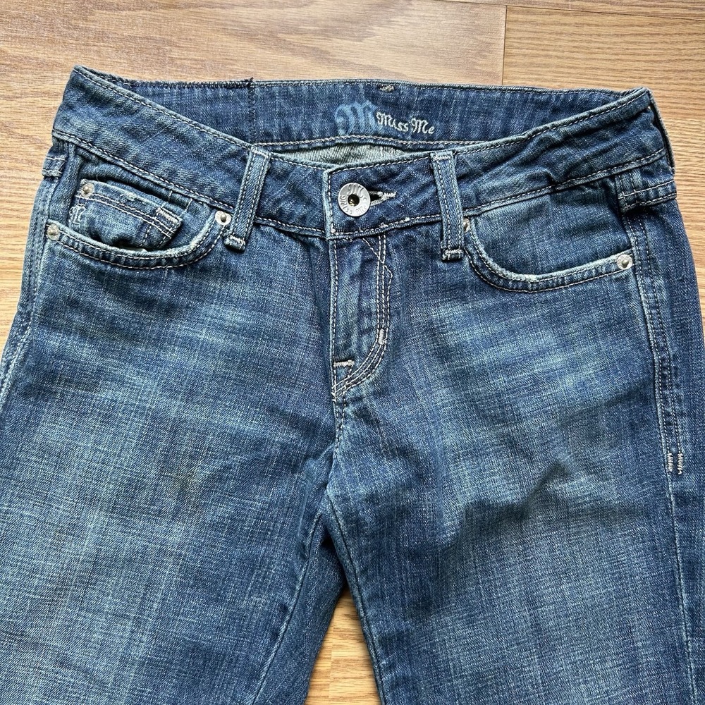 Miss Me JP4695 Med Wash Low Rise Y2K Cross Rimestone Bootcut Women Denim Jean 27 - Picture 2 of 16